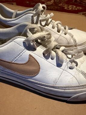 Nike White Leather Sneakers with Tan Swoosh Accent